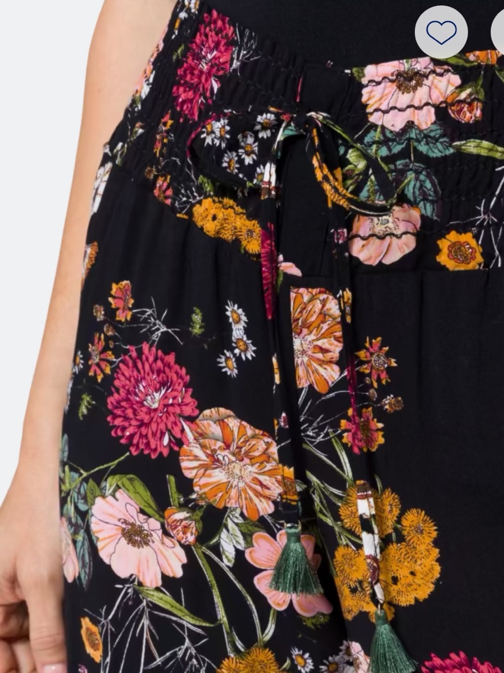 one 5 one Black Wide-Leg Floral Pull-On Pants with Pink & Mustard Blooms - Picture 4 of 8
